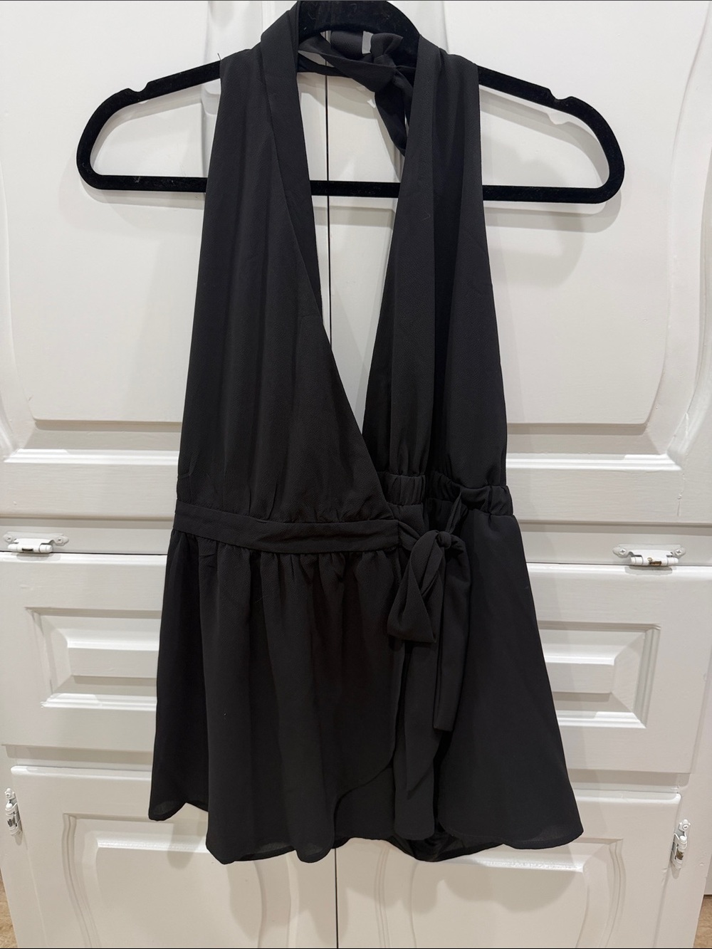 Black V-Neck Sleeveless Wrap Jumpsuit